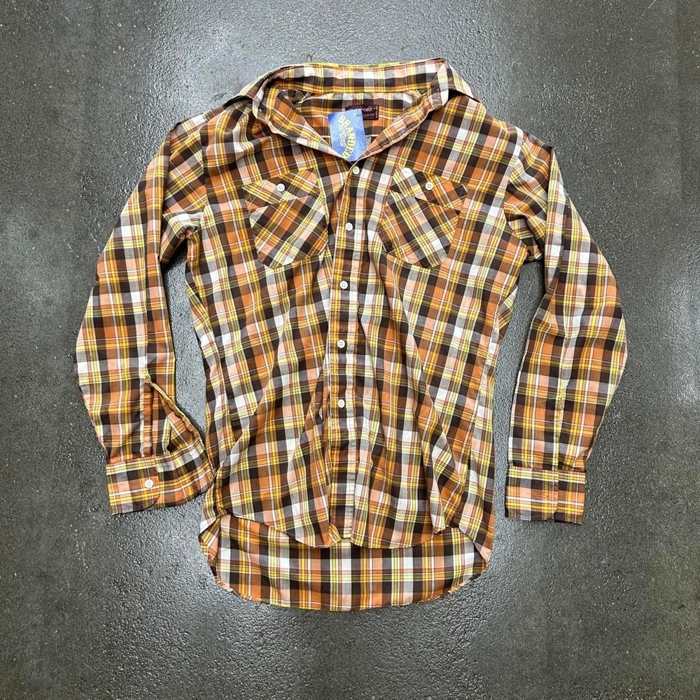Vintage 80s Kingsport Orange Size Medium Western Button Up Flannel Shirt